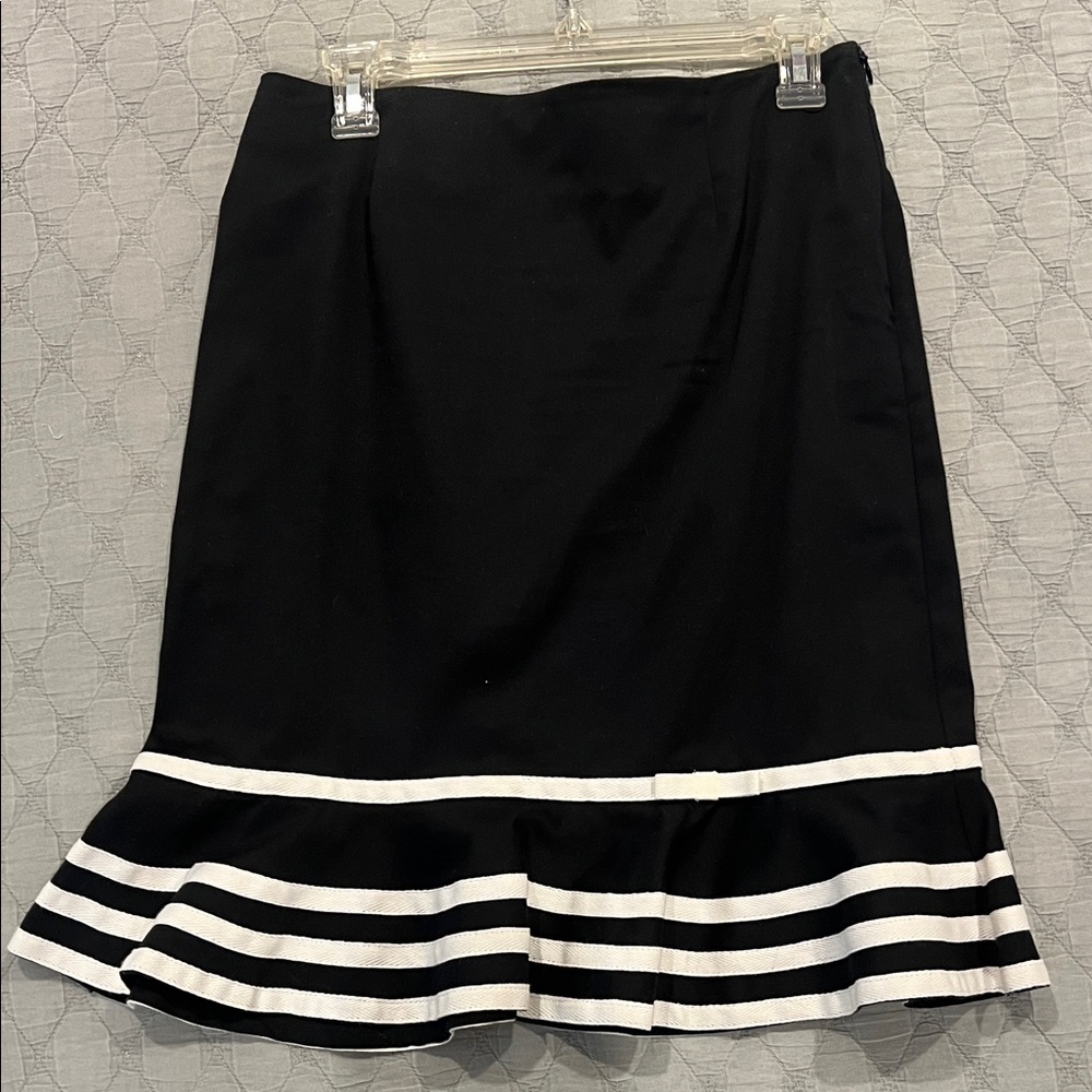Elegant Black and White Ruffle Hem Skirt